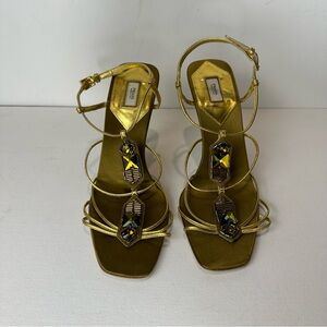 Prada Gold Strappy Heels with Embellishments